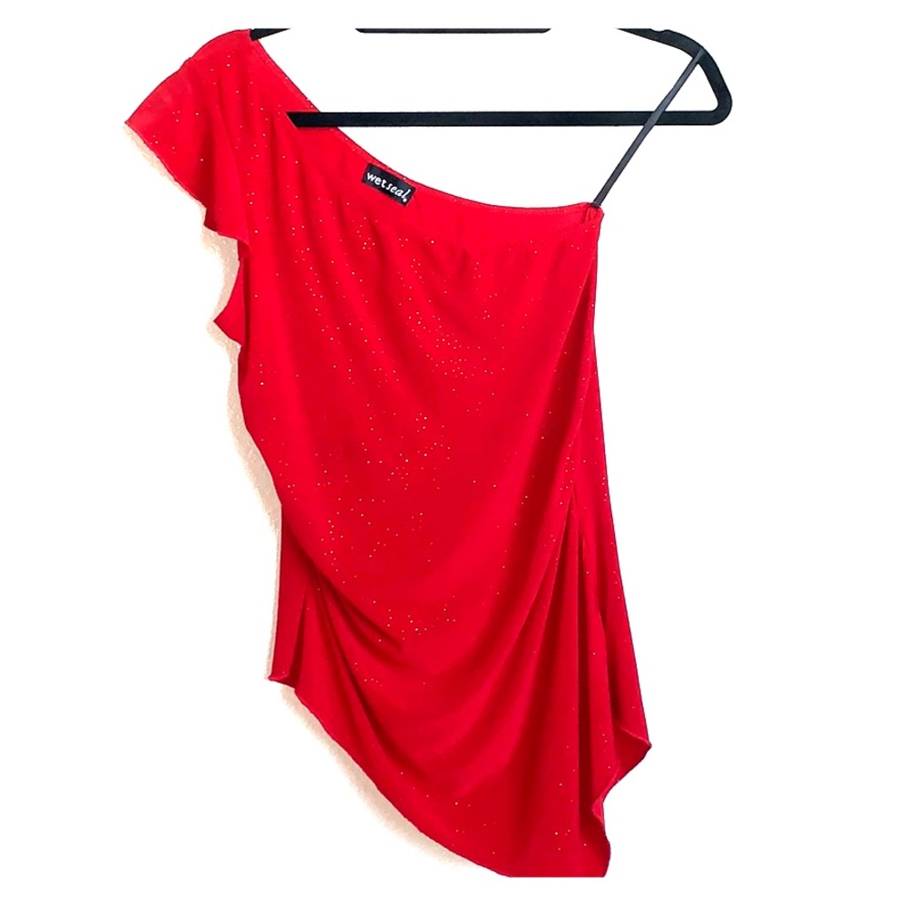 Wet Seal Red Sparkly Asymmetrical one shoulder top